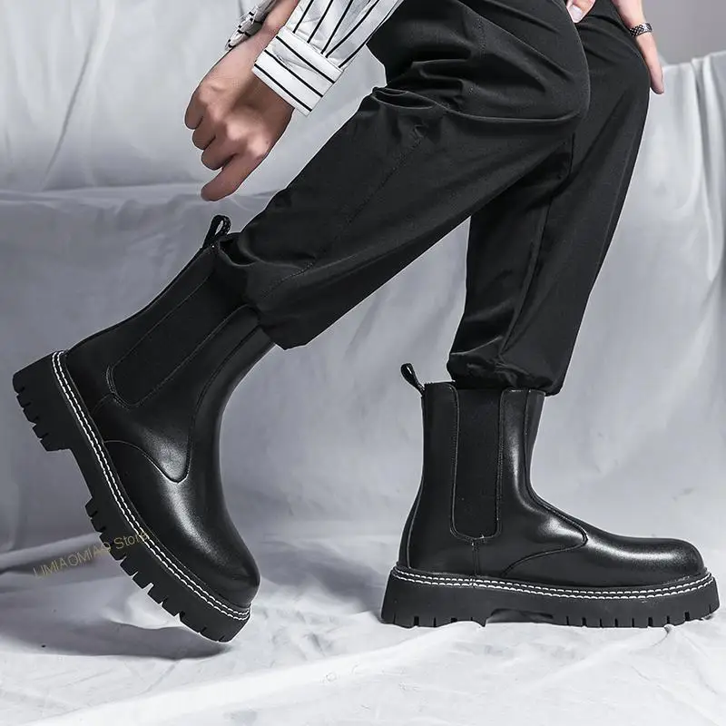 

New Classic Chelsea Boots for Men Black Winter Ankle Boots Man British Style High Top Leather Boots for Men Outdoor