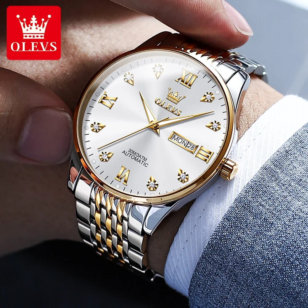 Роскошные мужские наручные часы OLEVS 6673 с ремешком из нержавеющей стали модные