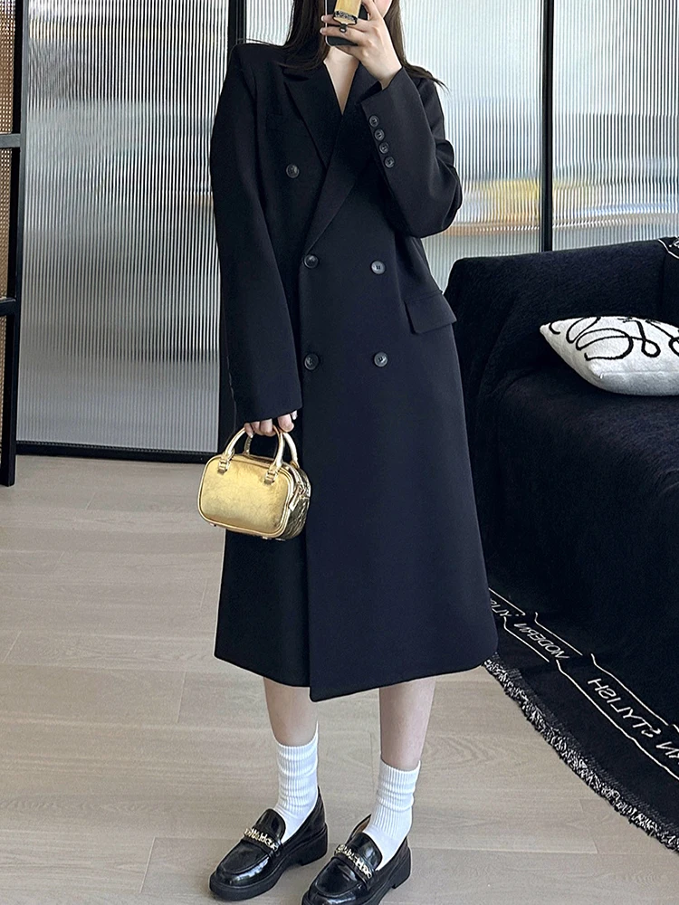 [LANMREM] Офисные женские длинные пиджаки для женщин двубортная модная свободная