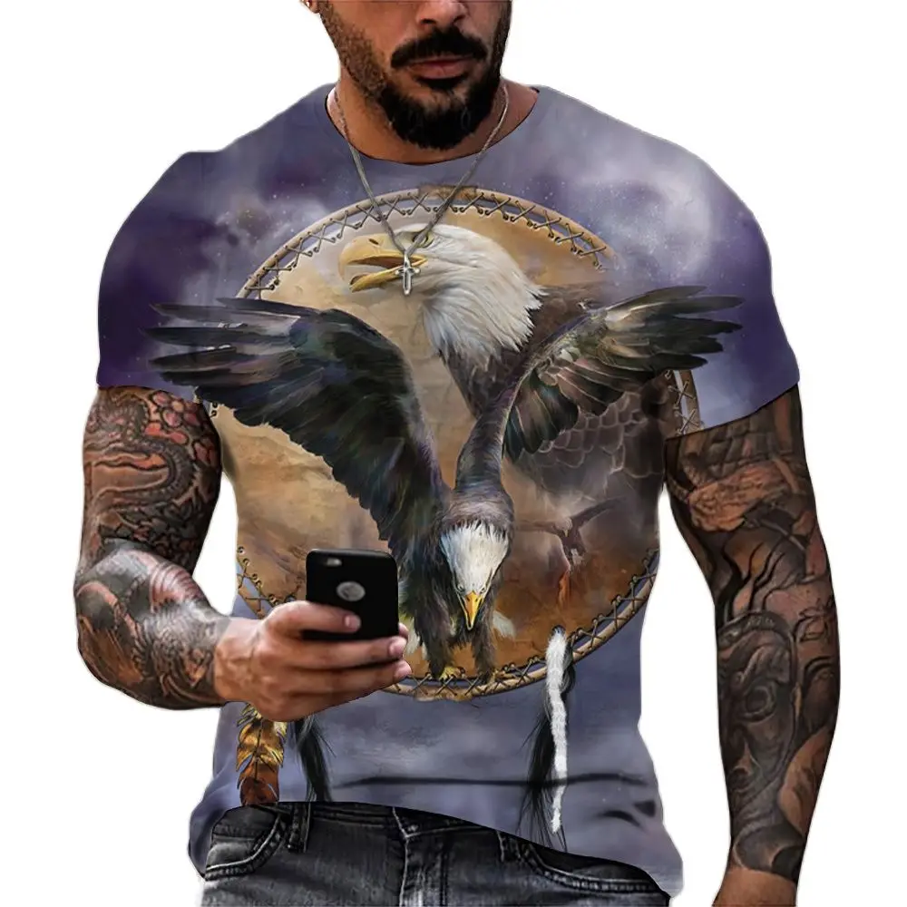 

Мужская футболка с 3D-принтом, летняя дышащая футболка с круглым вырезом и принтом животного орла в стиле Харадзюку, 2023