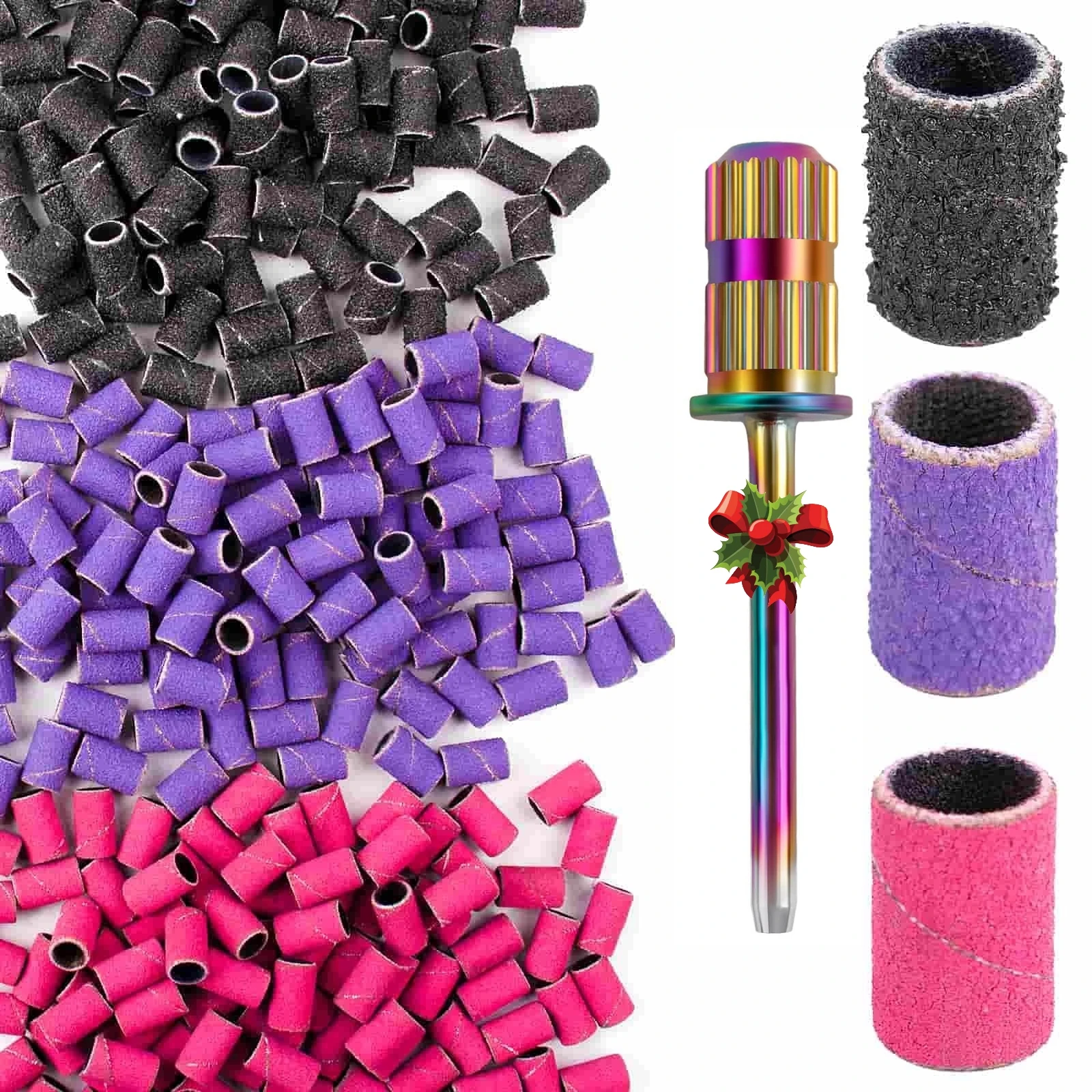 

50pcs Nail Drill Bits Sanding Bands for Nail File Coarse Fine Grits with Rainbow 3/32"Mandrel Bit for Acrylic Nails Gel Remove