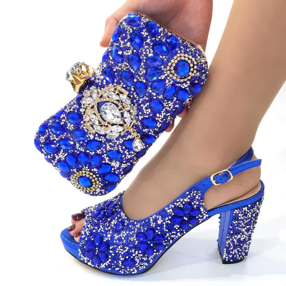 Italy Latest Summer Ladies High Heel Shoe and Bag Rhinestone Simple High Quality Design Shoe for Women Wedding Birthday Party