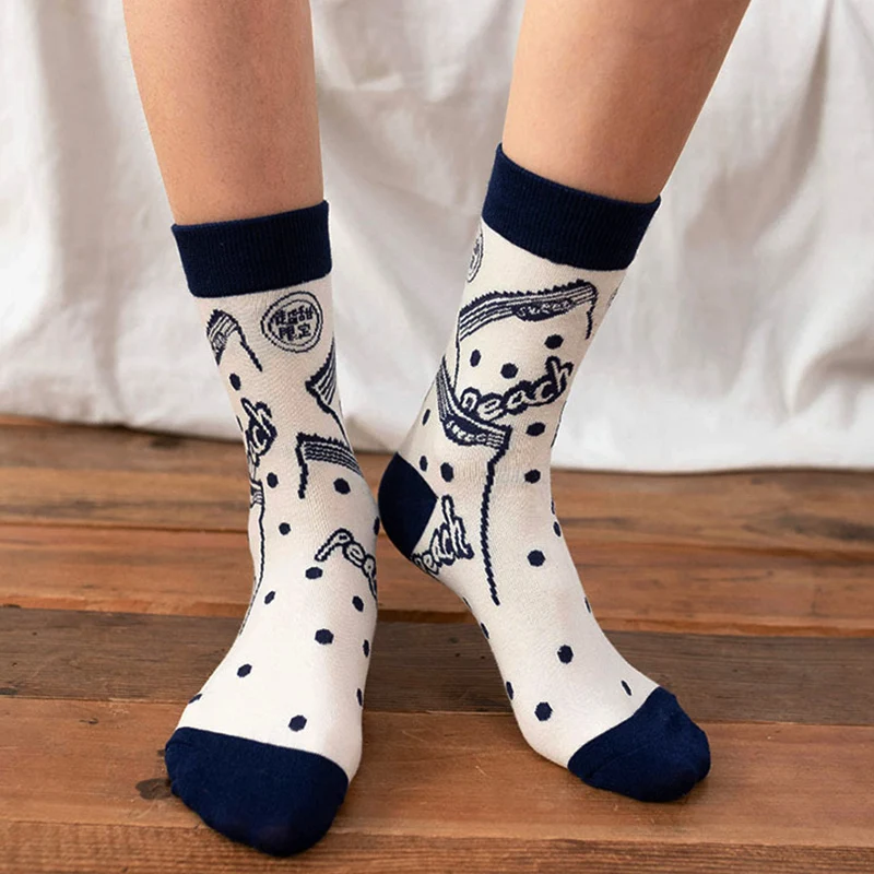 LLS Socks Women's New College Style Fashion Creative Breathable Letters Personality Trend Cotton Socks Mid-tube Socks For Women