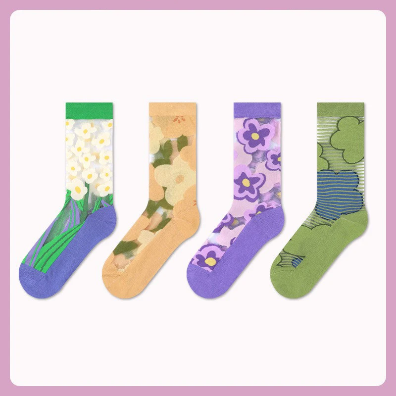 6 pairs of men's and women's socks character socks glass filament mid-tube socks Breathable socks men's socks women's socks