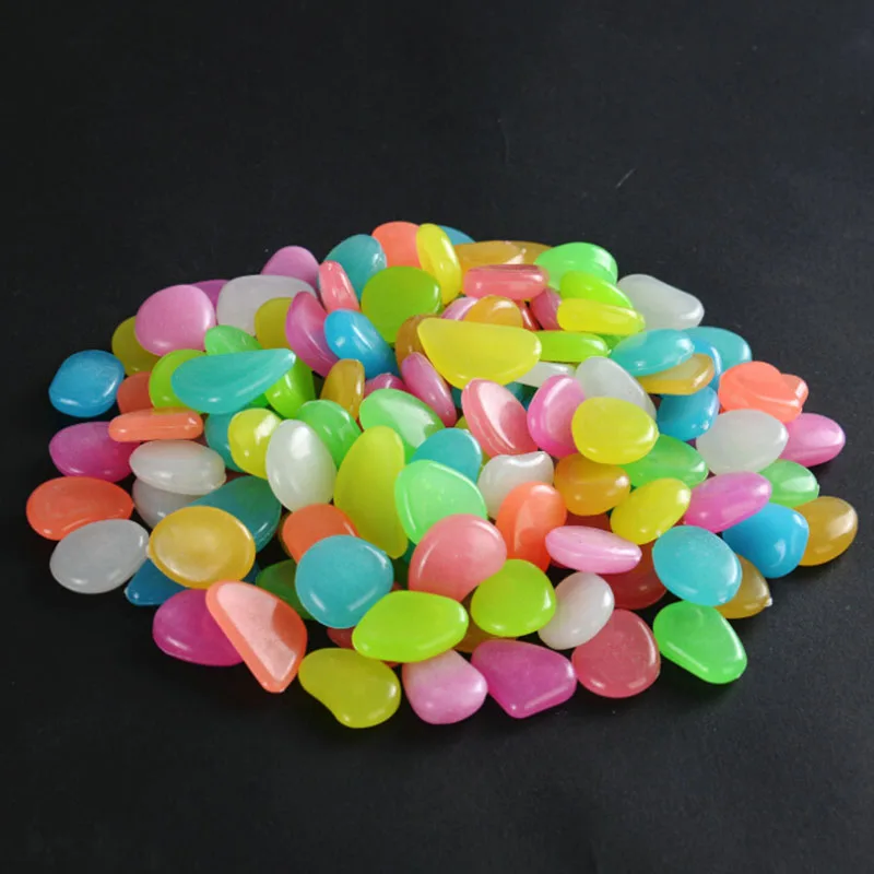 100pcs Artificial Luminous Stones Garden Fish Tank Artificial Luminous Glow In The Dark Pebbles Stones Rocks