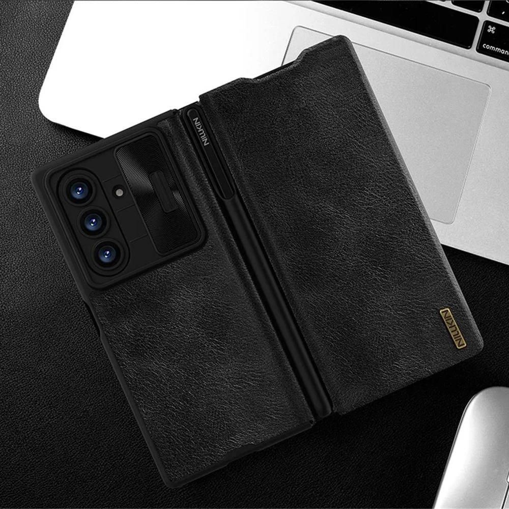 Для Samsung Galaxy Z Fold 7, флип-чехол Nillkin QIN Pro, кожаный чехол, слайд-камера, чехол-книжка для Samsung Z Fold7 со стилусом (art.: 3920cff29a259) - 3920cff29a259