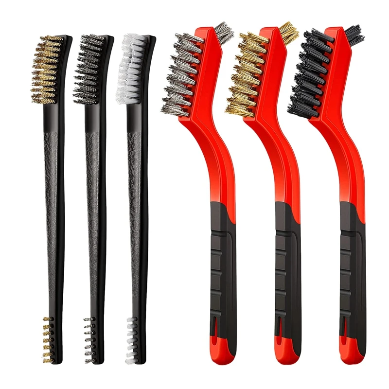 

6 Pcs Wire Brush Set Bristles With Curved Handle Grip For Rust, Dirt & Paint Scrubbing With Deep Cleaning