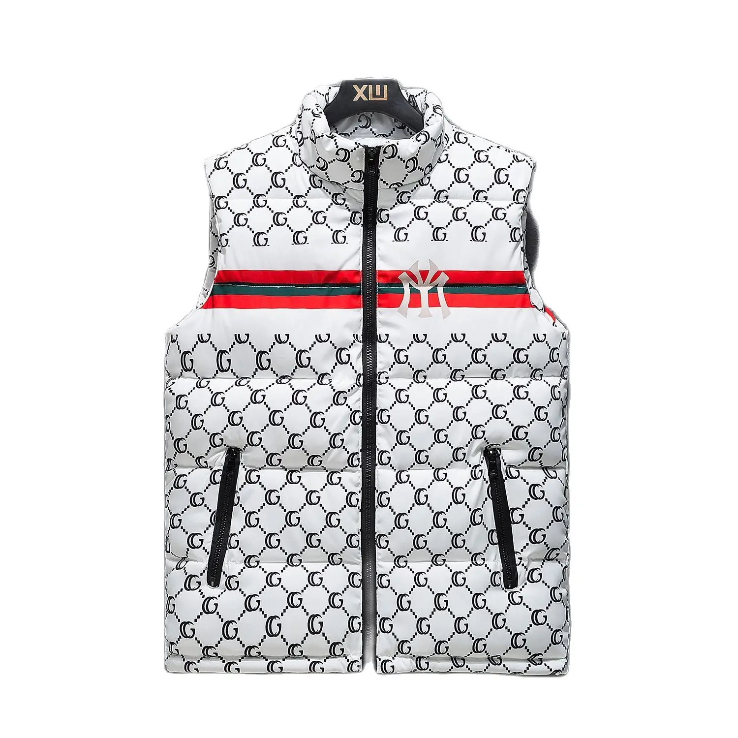 

2022 New autumn and winter letter vest men's casual standing collar down warm vest fashion trend sleeveless down cotton vest