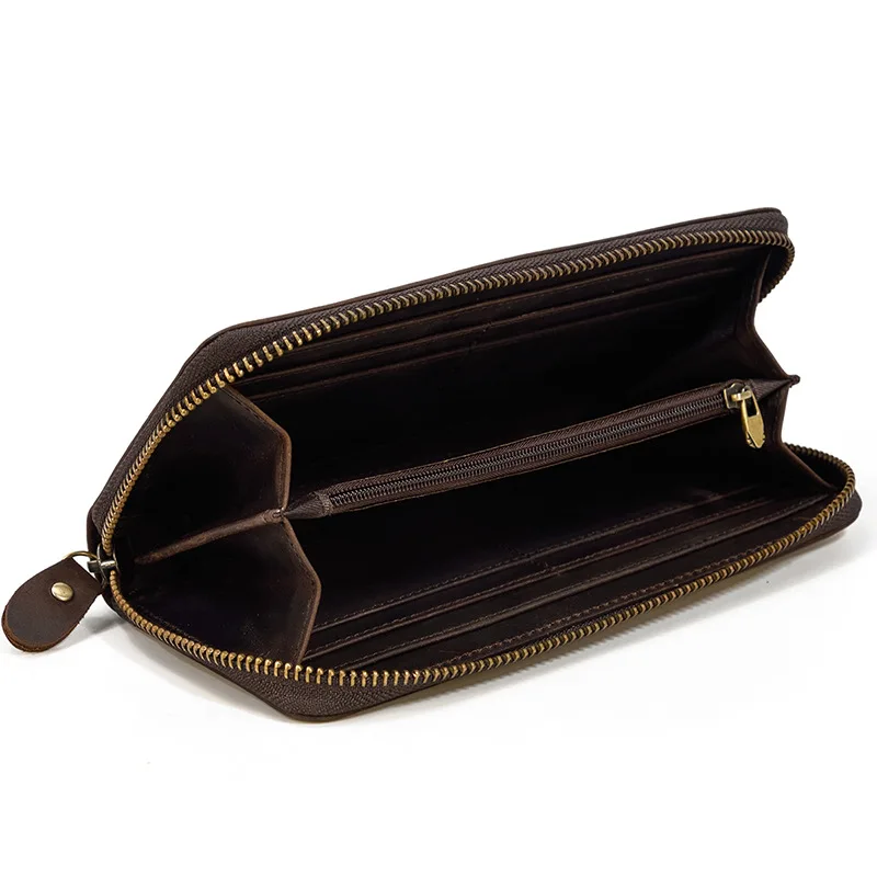 Crazy Horse Men Long Wallet Vintage Coin Purse Genuine Leather Money Bag Multiple Card Slots Men Card Wallet Men's Designer Bag