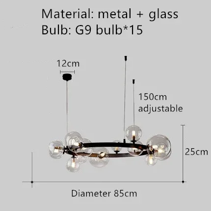 Новый дизайн, стеклянная пузырьковая люстра, роскошный черный кухонный остров, подвесные светильники, блеск, потолочный светильник для спальни