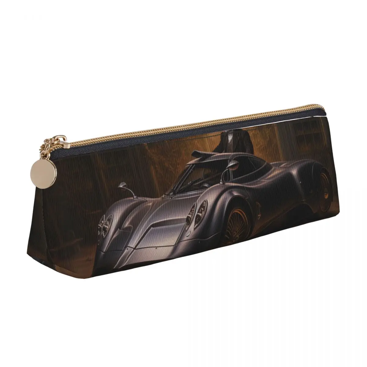 

Speed Sports Car Triangle Pencil Case Gothic Mystic Boy Girl University Zipper Pencil Box Fashion Leather Pen Bag
