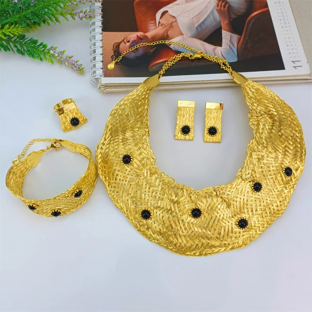 Женский Свадебный комплект из колье и серёг с золотым покрытием