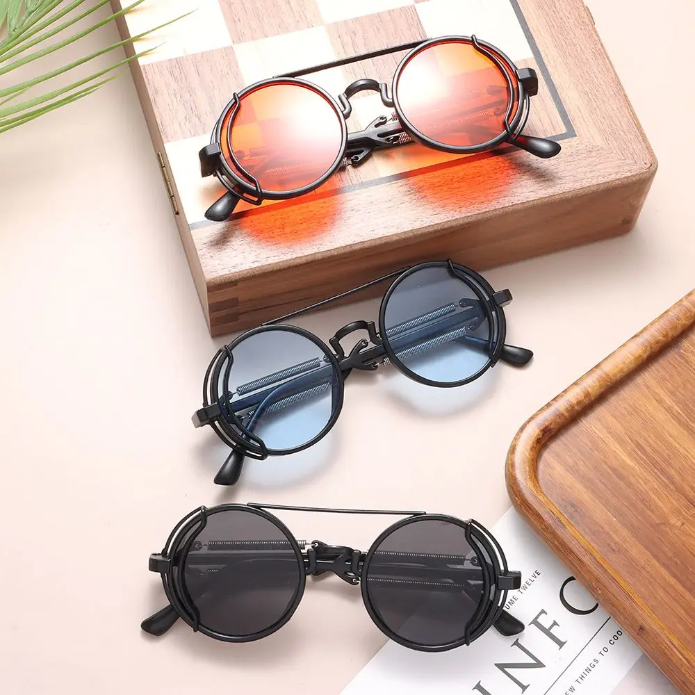 

Fashion Double Spring Temples UV400 Protection Punk Sun Glasses Round Sunglasses Men's Eyewear Steampunk Sunglasses
