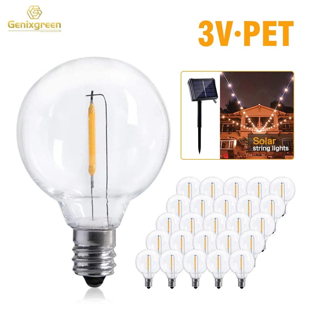 G40 LED Light Bulb E12 Base PET Plastic Filament Lamps 3V 0.5W Warm White Globe Ball Replacement Led Bulb For Solar String Light
