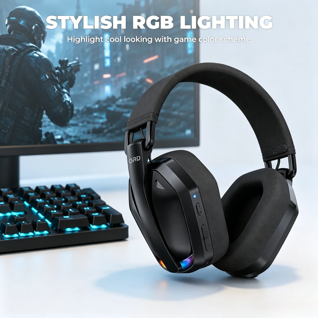Фото Беспроводная игровая гарнитура QRD A55 2,4 ГГц с микрофоном для PS5, PS4, ПК, Mac, Playstation, Bluetooth-наушники для игр с микрофоном №3