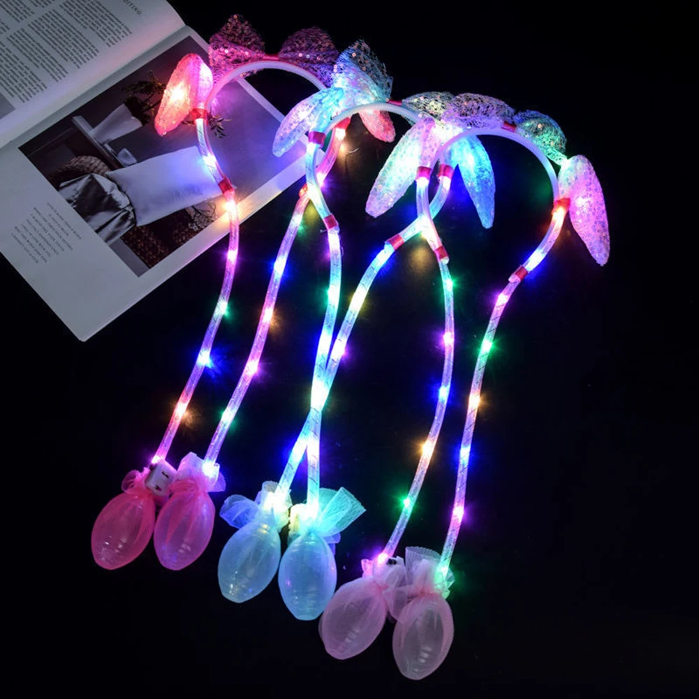 

New Light Up Rabbit Headband With Moving Ears Bow Luminous Kids Adult Christmas Gifts Bunny Long Toy Hair Hoop Party Props