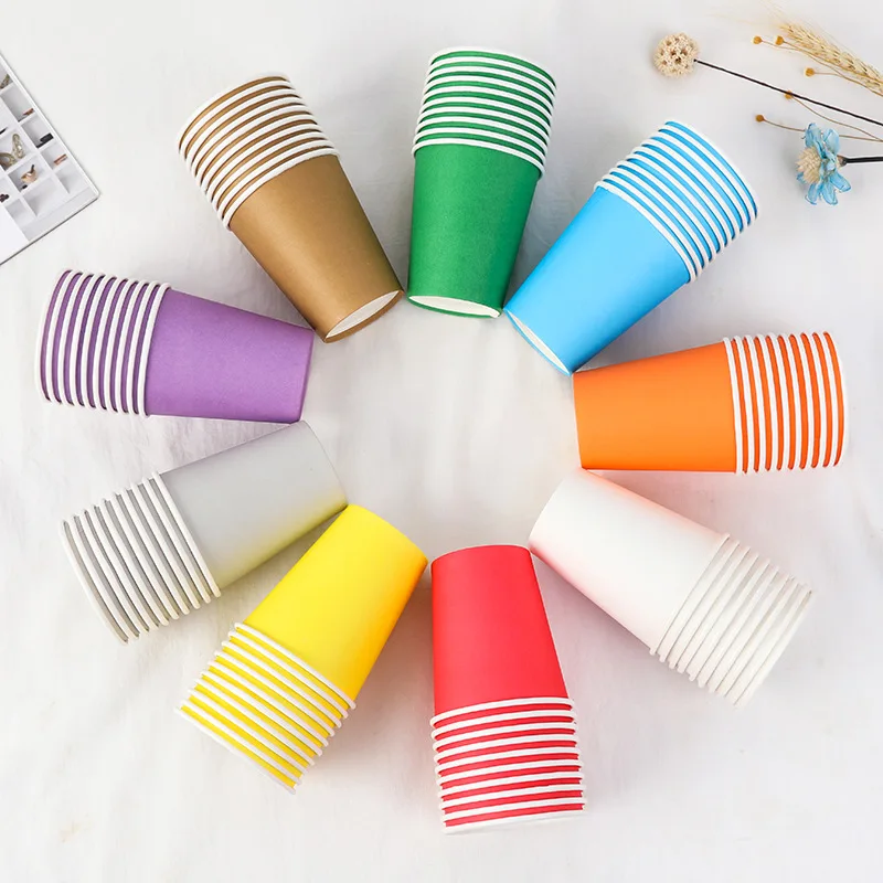 

400 X 9oz Recyclable Solid Color Paper Cups Festive Party Disposable Rainbow Color Paper Cups Wedding Decoration Supplies