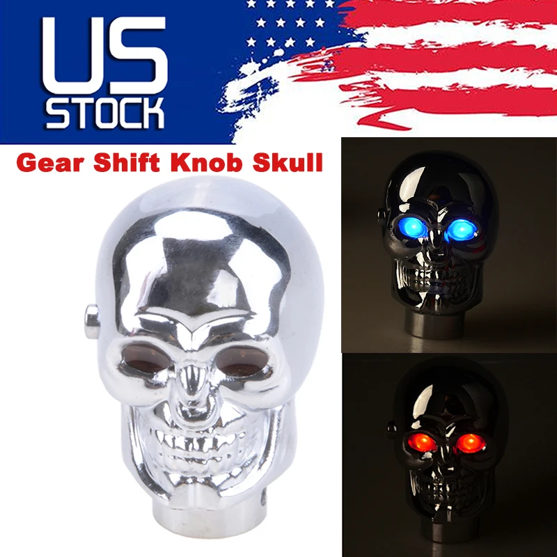 

Хромированная ручка переключения передач, Светодиодный светящийся глаз с черепом, светильник/синий свет, подходит для универсальных автом...