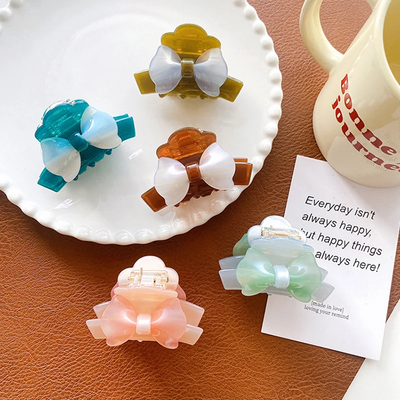 

Korean New 6.2CM Delicate Small Bow Hair Clip Fashion High Ponytail Acetic Acid Shark Clip For Woman Girls Hair Accessories