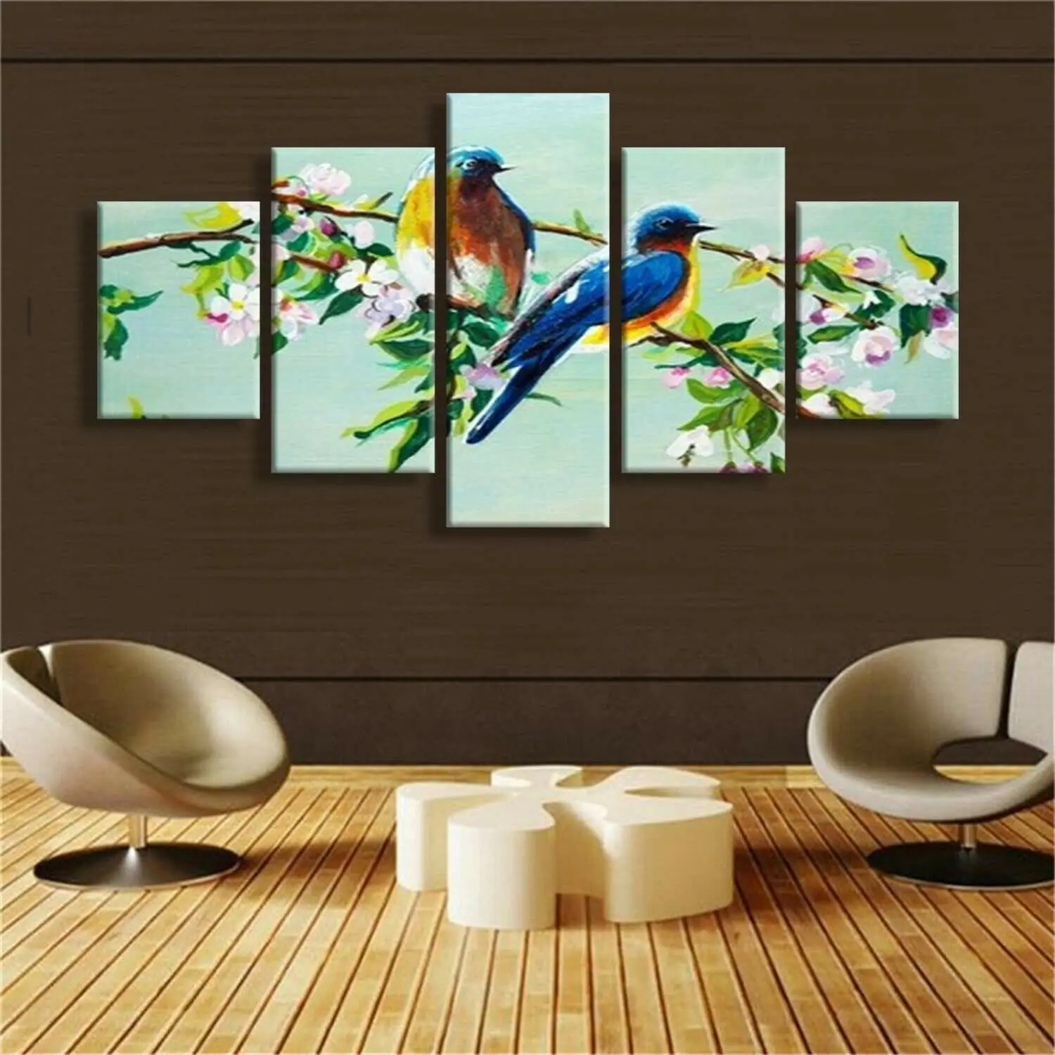 

5 шт., настенный постер с изображением цветов и птиц для гостиной