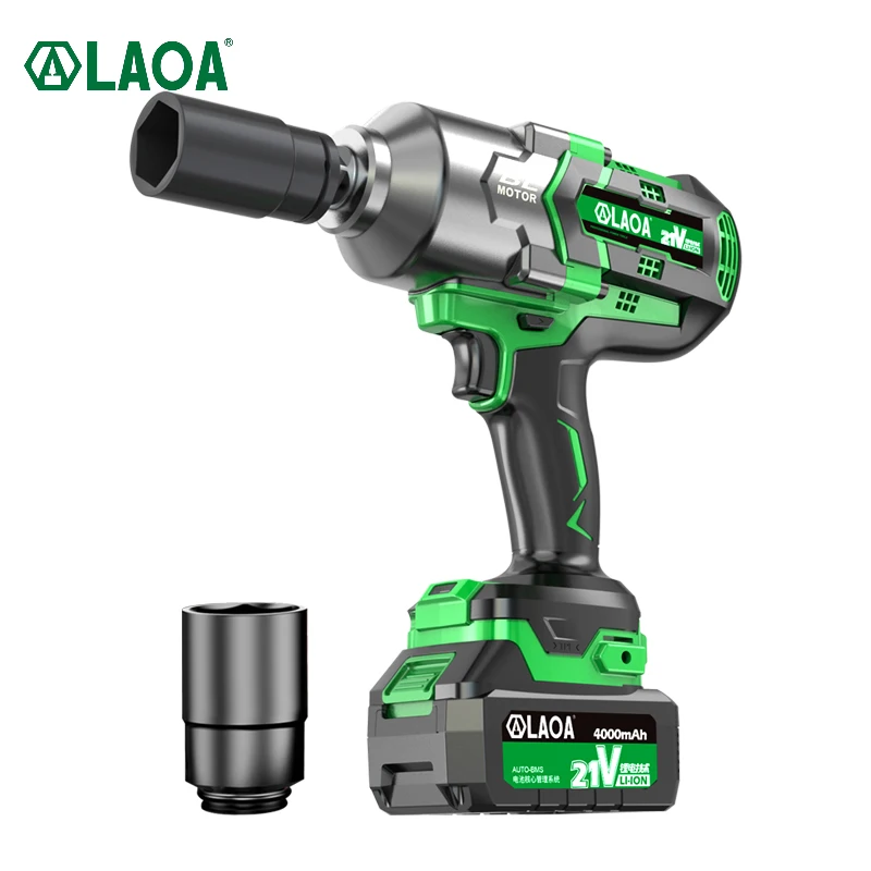 

LAOA Power Wrench 21V 4000mAh Li-ion Battery Brushless Wrench Impact Socket Hand Drill Installation Cordless Power Tools