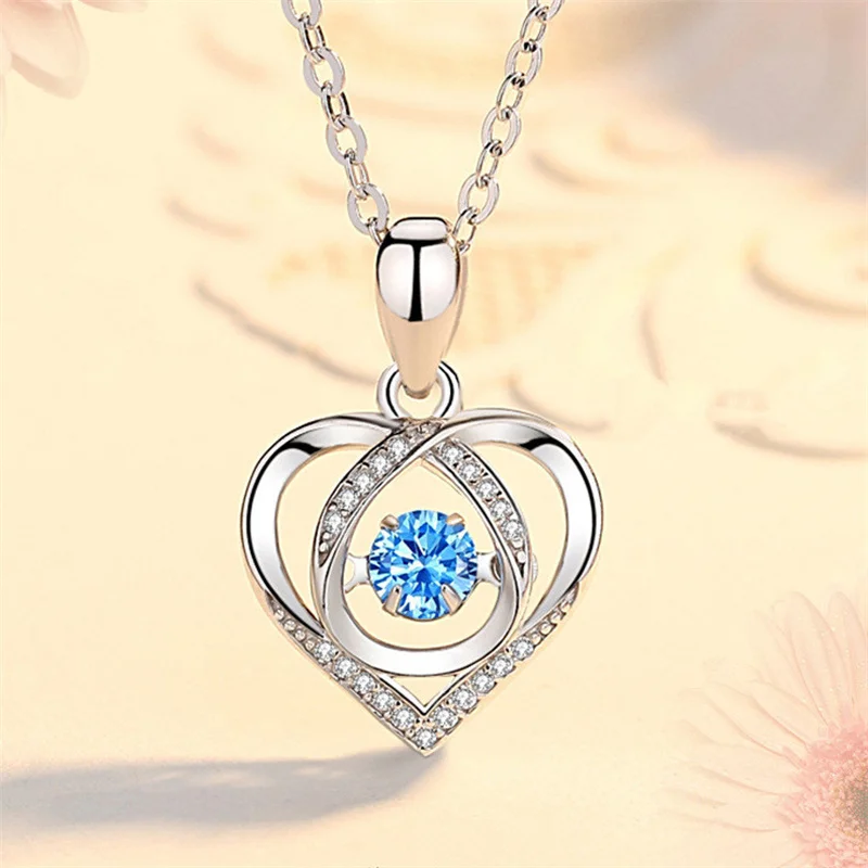 

Top Quality 925 Sterling Silver Necklace Female Choker Accessories Classic Heart Blue Stone Pendant Girls Necklace Jewelry Gift