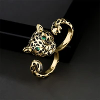 cross border european and american hip hop jewelry personality exaggerated leopard gold double finger ring opening adjustable