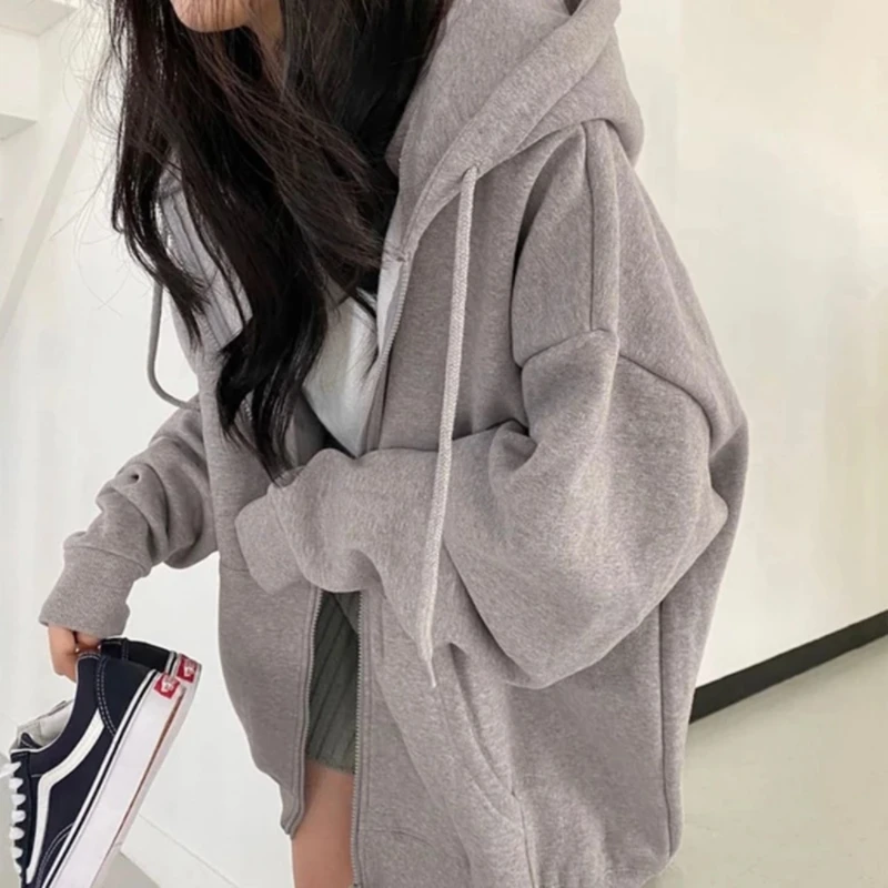 

BANSY TIME Ladies Sweaters Autumn Winter Hooded Velvet Thickened Coat Korean Version Loose Leisure Comfortable Blouse