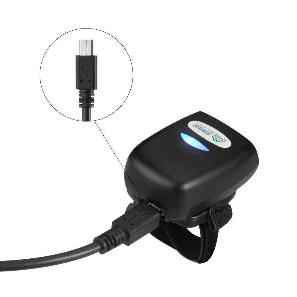 Фото Беспроводной сканер штрих-кодов и QR-кодов Effon FS03 с кольцевым креплением, USB, аккумулятор 500 мАч, совместимость с Android, iOS, Windows, в наличии №3