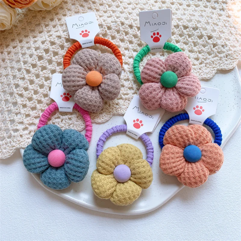 

2022 Autumn New Korean Sweet Girl Princess Ponytail Hair Accessories Children's Woolen Flower Rubber Band Hair Rope Headwear