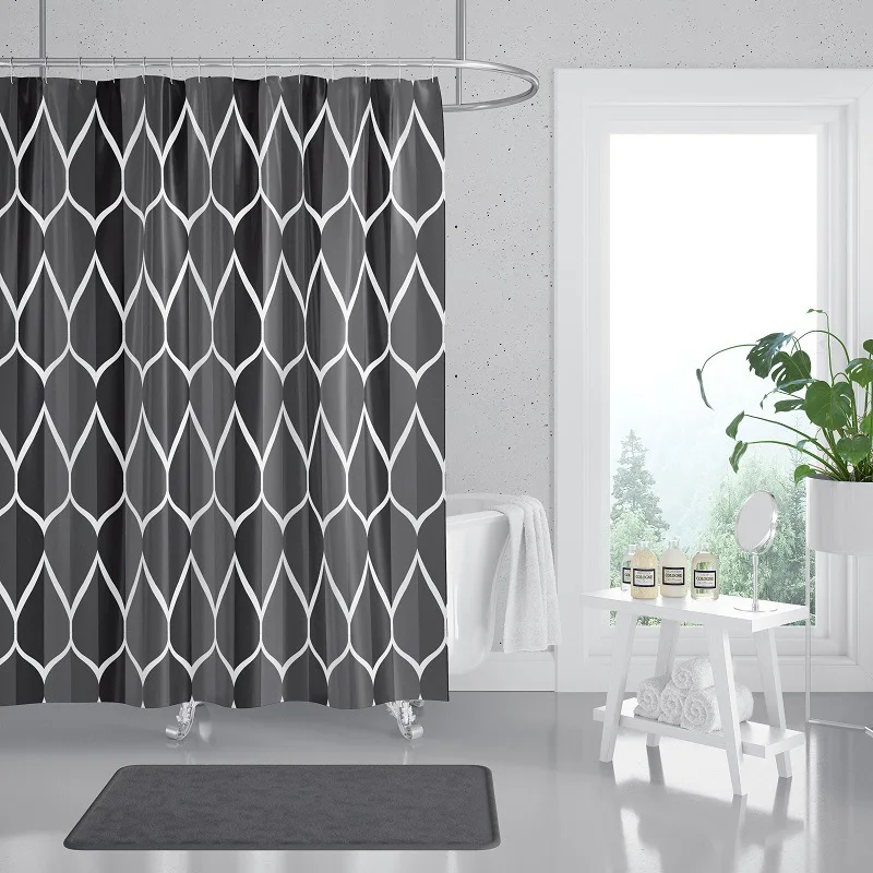 Hooks Geometric  Waterproof Shower Curtain Set with 12 Printed Bathroom Curtains Polyester Fabric Bath Curtain for Home Decor