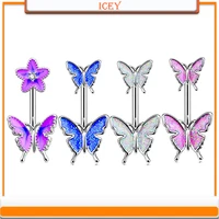 1pc butterfly belly ring epoxy navel stud stainless steel belly navel jewelry zinc alloy belly button ring sequins belly jewelry