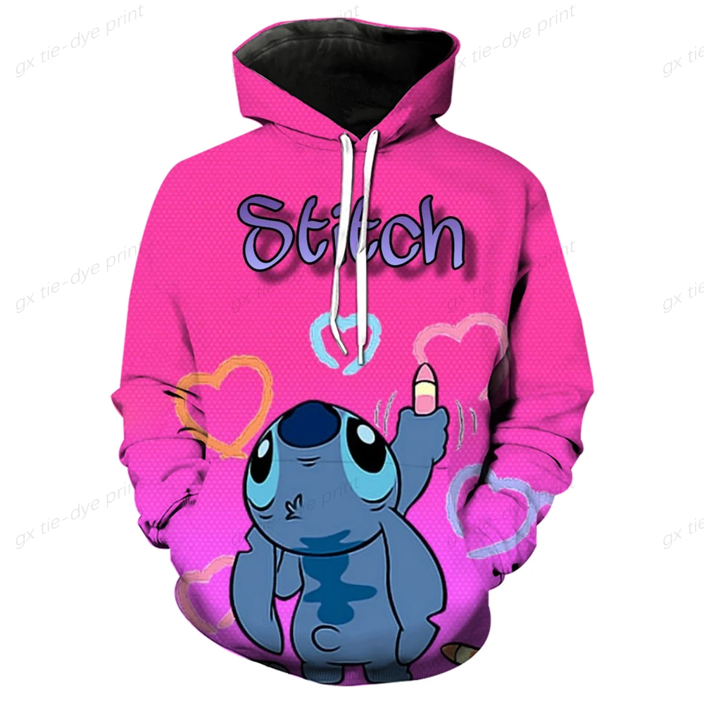 

Disney stitch American retro hiphop hooded sweater men and women early autumn loose ins lazy wind thin coat Pink girl hoodies