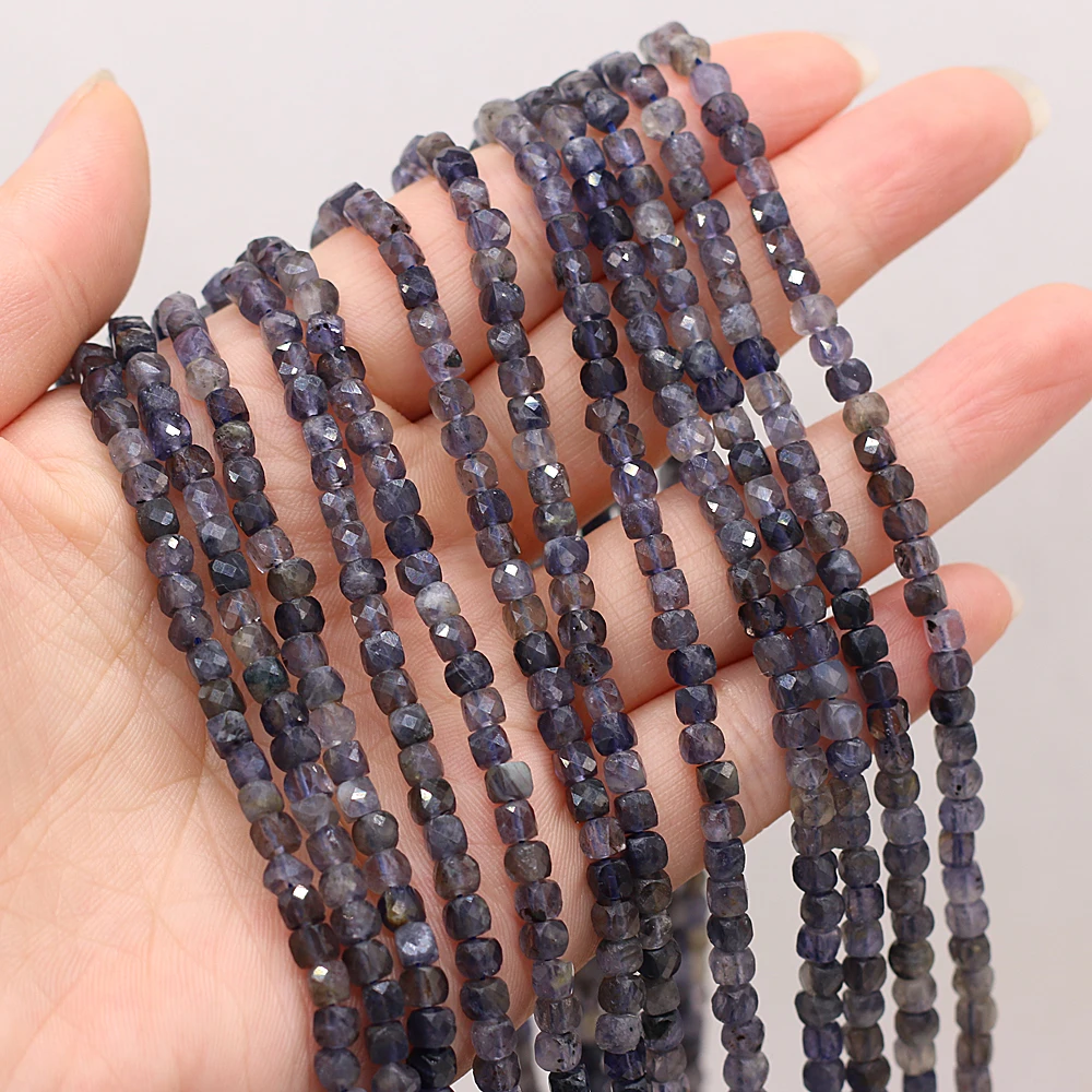 

Natural Iolite Stone Beads Faceted Loose Spacer Square Beads For Jewelry Making DIY Women Bracelet Necklace Strands 4mm