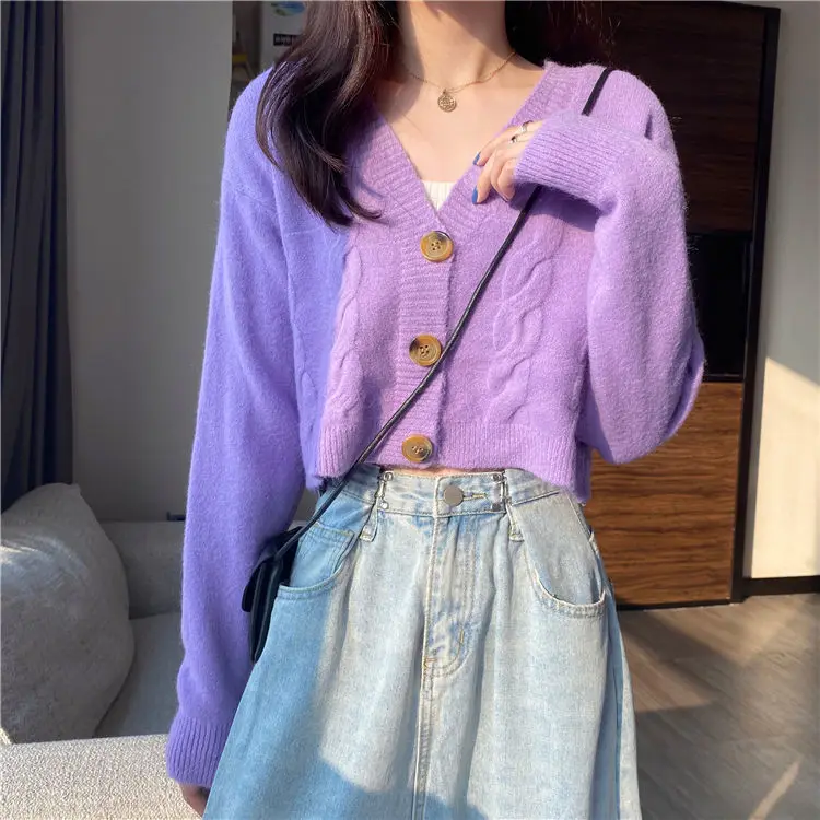 

Cardigan Women Elegant Hollow Out Female Slim Spring Autumn Single Breasted V-neck Holiday Party Girls Leisure