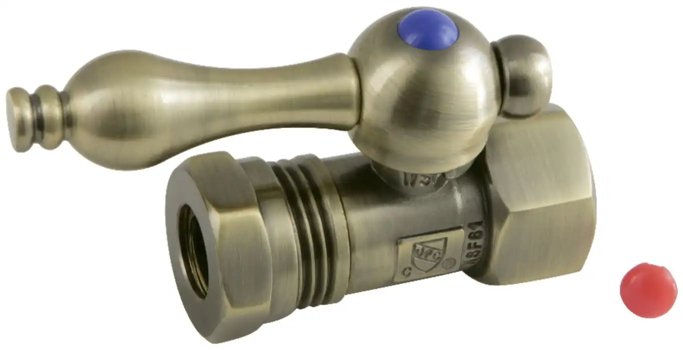 

CC44153 1/2" FIP x 1/2" or 7/16" Slip Joint Straight Shut Off Valve, Antique Brass