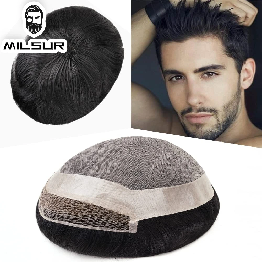 Toupee For Men Lace Front & Mono Top Durable Male Hair Prosthesis Toupee Wig For Men 100% Human Hair System Unit  Men's Wigs