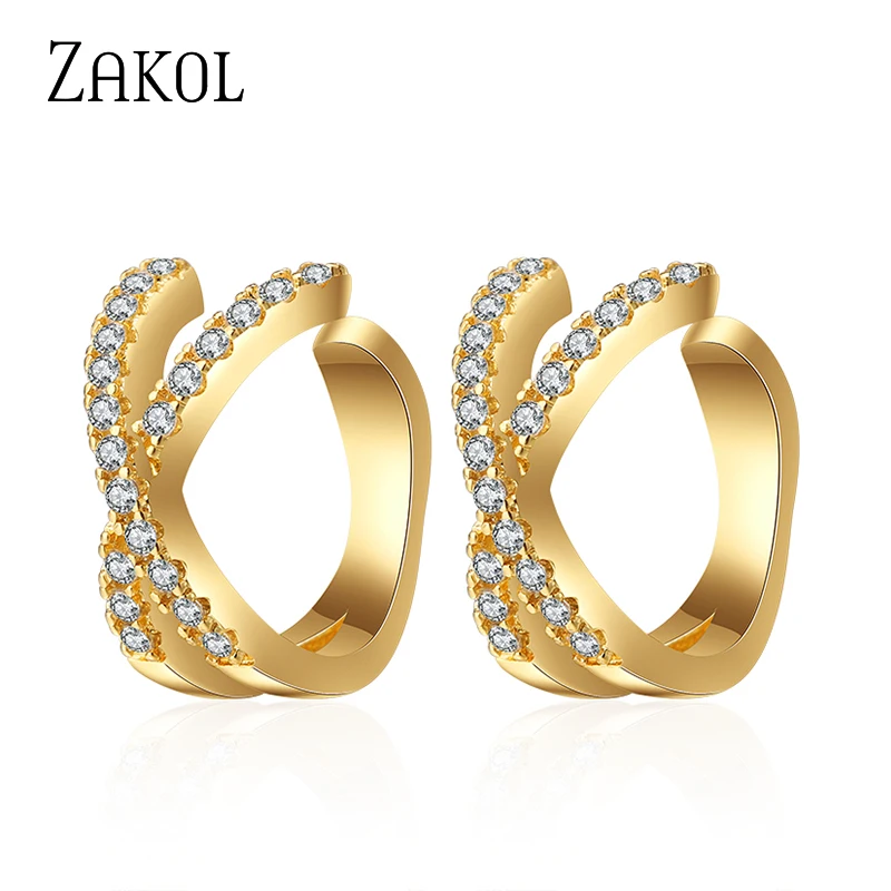 

ZAKOL Fashion Cross No Pierced Clip Earrings with Micro Pave Zirconia Stone Women Girl TrendyCZ Ear Cuff Jewelry EP2390