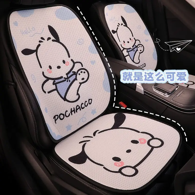 Фото Подушка для автомобильного сиденья Sanrio, милый дизайн Pochacoo, дышащая, набор из 7 предметов, универсальный комплект для всех сезонов, аксессуары для интерьера автомобиля. №3