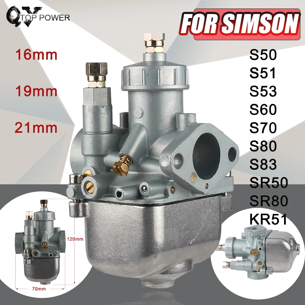 Карбюратор для мотоцикла Simson S50/S51/S53/S60/S70/S80/S83/SR50/SR80/KR51 16/19/21 мм