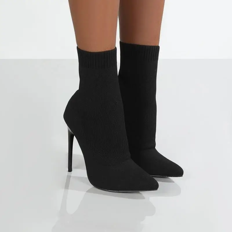 Winter Sock Boots Sexy Knitting Stretch High Heels For Women Fashion Shoes Female Autumn Thin Heel Ankle Botas De Mujer Ytmtloy