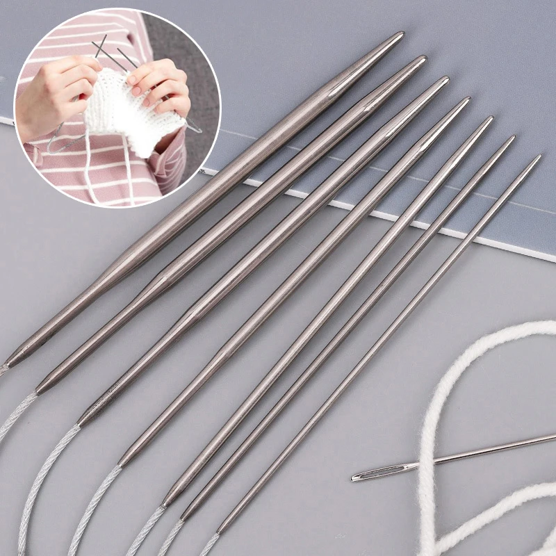 

23cm DIY Knit Accessories Stainless Steel Circular Sock Knitting Needles Mini Weaving Needlework Tools Wool Cotton Yarn