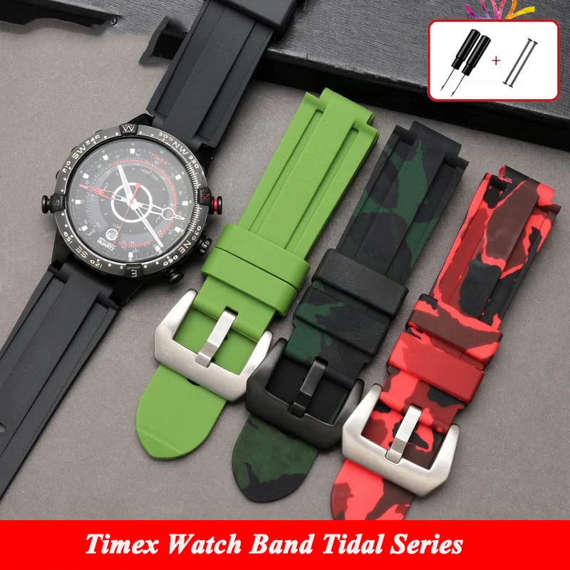 

24x16mm Waterproof Silicone Raised Mouth WatchBand Chain For Timex Tide Series T2N739 T2N720 T2N721 TW2R55500 Strap Bracelet Red