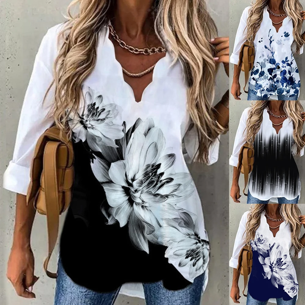 

Other Floral None All-Season Polyester V-Neck Other Women Pullover 3/4 Sleeve