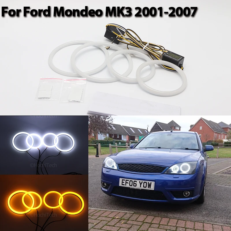 

Сигнал поворота Halo Ring Angel Eyes Switchback, хлопковый светодиодный белый желтый для FORD Mondeo 3 MK3 2001-2007, автомобильные аксессуары DRL