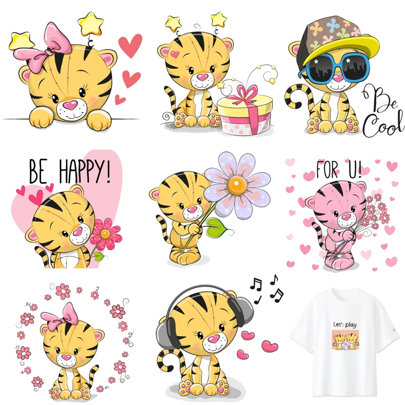 

Iron-on Transfers for Clothing Kids Patches on Clothes Stickers Diy Tiger Patch Pvc Flex Fusible Transfer Stripe Cute Applique