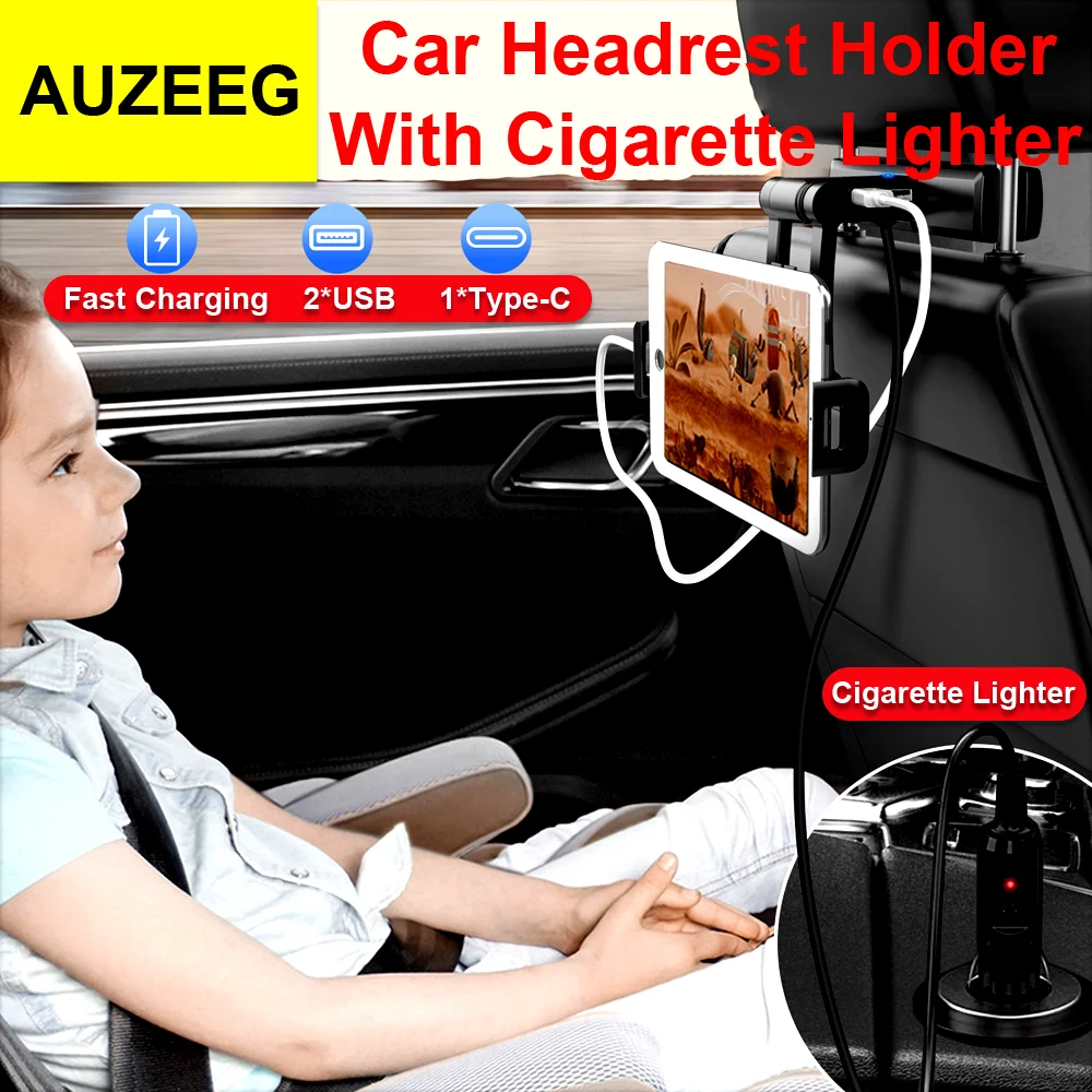 

Car Tablet Holder,Headrest Tablet Mount With Cigarette Lighter 360 Rotation Headrest Holder Compatible With 4.7-12.3 Inch Phones