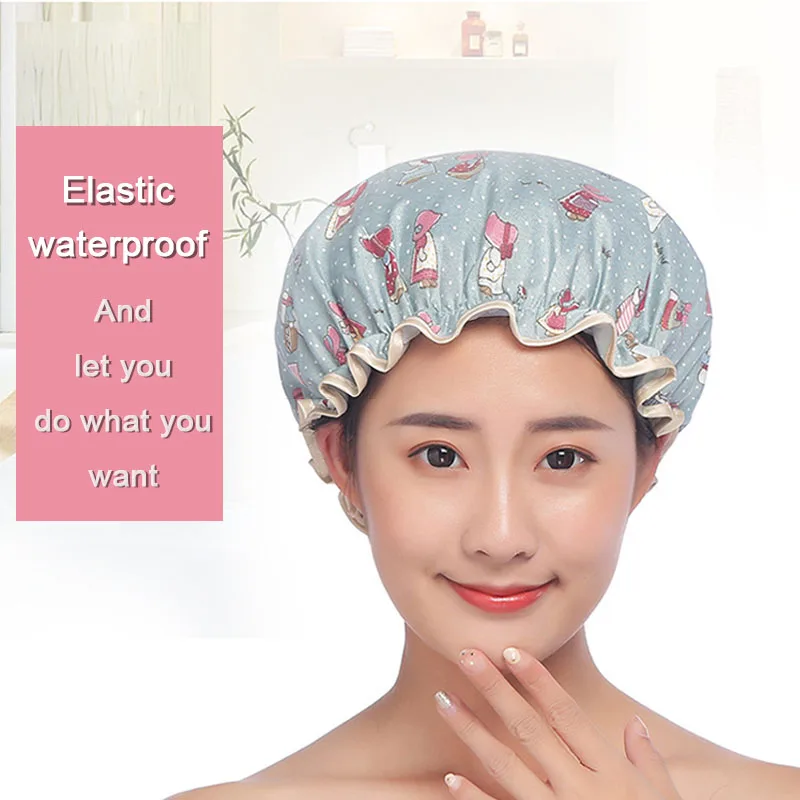 

2Pcs Women Hair Cap Hat Supplies Bathroom Double Layer Shower Waterproof Thick Cover Accessories Kitchen lampblack cap