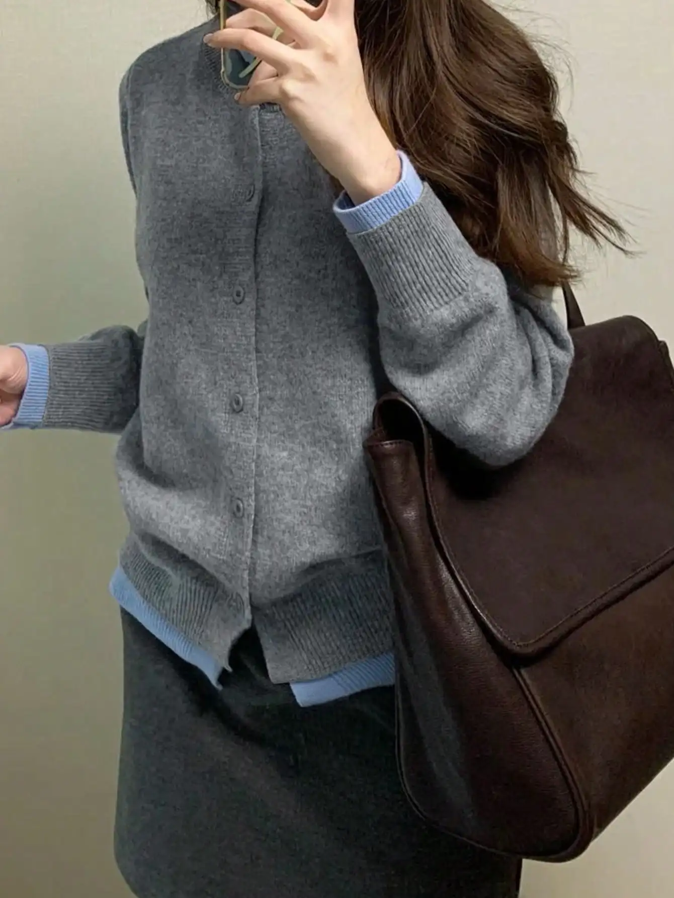 K-Style of Hiphop Gray Soft Waxy Knitwear for Women Spring &amp Fall High-End Elegant Casual Versatile Button Cardigan Jacket