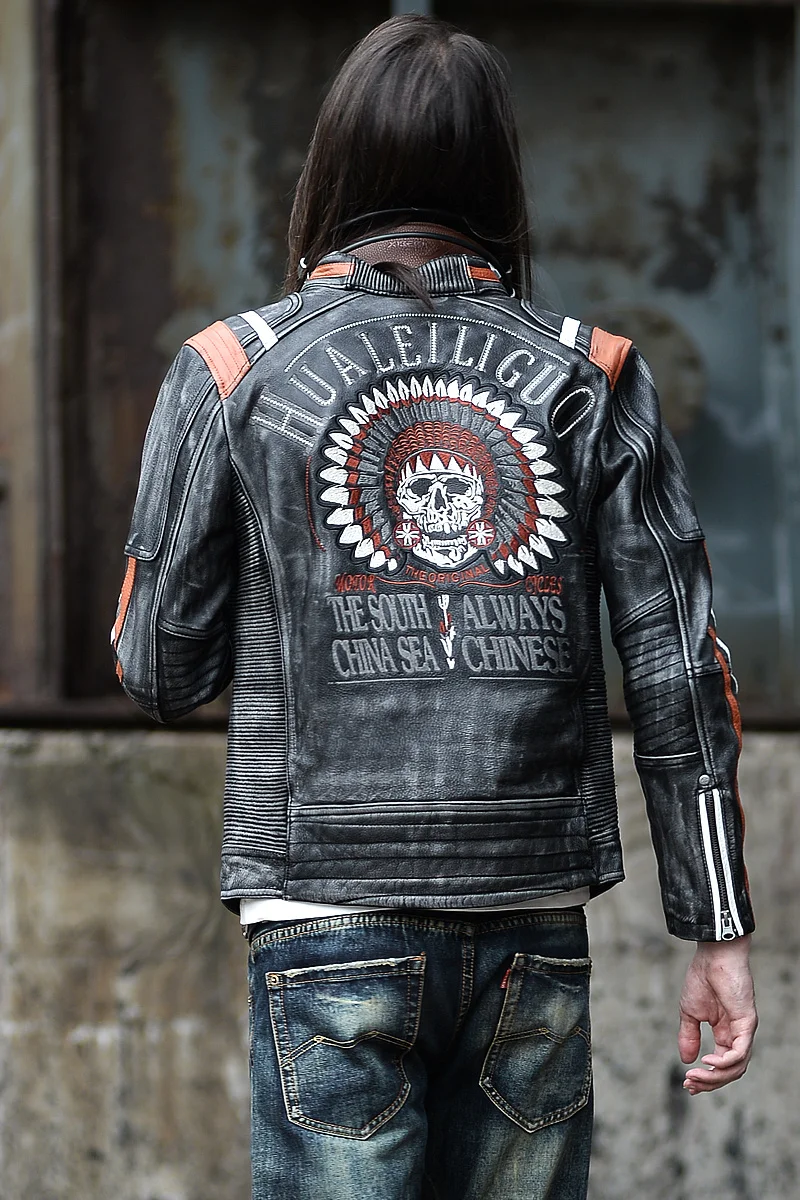 

genuine clothing Free leather shipping.Brand Jackets,men's Leather biker jacket.motorcycle winter warm slim cool vintage